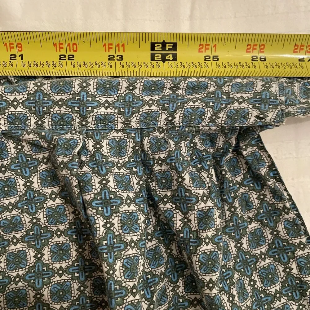 Vintage 1970s Green Geometric Floral Kitchen Apron One Size Pocket Handmade